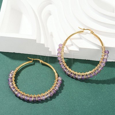 Beaded Hoop Earrings X-EJEW-JE03830-02-1
