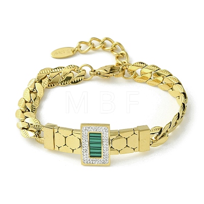Green Synthetic Turquoise & Cubic Zirconia Rectangle Link Bracelet BJEW-Q775-05G-1