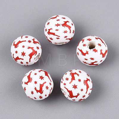 Christmas Spray Painted Schima Wood Beads WOOD-T032-35I-1