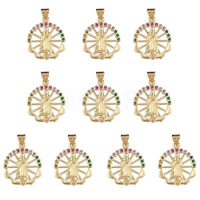 10Pcs Rack Plating Brass Micro Pave Cubic Zirconia Pendants KK-SZ0001-78-1