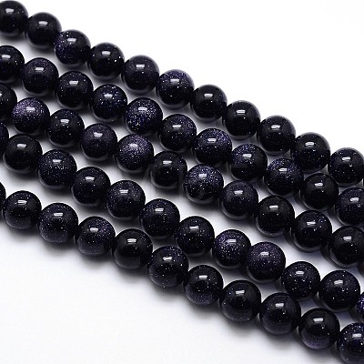 Synthetic Blue Goldstone Round Beads Strands G-O047-11-10mm-1