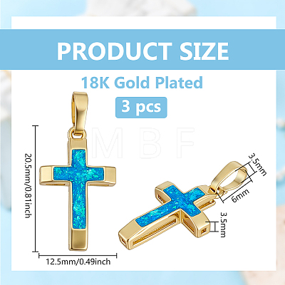 3Pcs Brass with Synthetic Opal Pendants KK-BC0015-77B-1