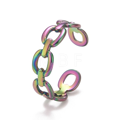 Rainbow Color Ion Plating(IP) 304 Stainless Steel Oval Wrap Open Cuff Ring for Women RJEW-A005-33MC-1