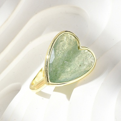 Heart Brass Natural Green Strawberry Quartz  Finger Rings RJEW-D304-01G-C-1