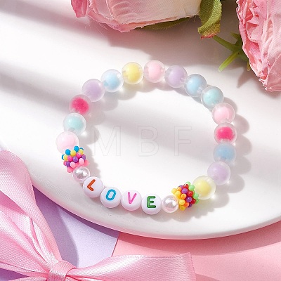 Candy Color Word Love Acrylic Beaded Stretch Bracelets for Kid BJEW-JB10158-02-1
