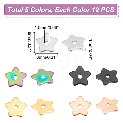 Unicraftale 60Pcs 5 Colors 304 Stainless Steel Beads STAS-UN0039-52-1