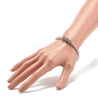 Synthetic Hematite Round Beaded Stretch Bracelet with Cubic Zirconia BJEW-JB07798-03-1