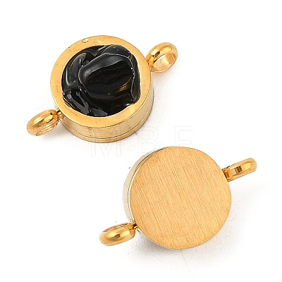 Natural Mixed Gemstone Chip 304 Stainless Steel Flat Round Connector Charms KK-P300-30G-1