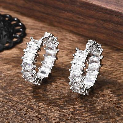 Brass Micro Pave Cubic Zirconia Huggie Hoop Earrings EJEW-K083-37P-B-1