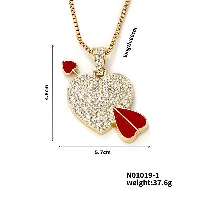 Alloy Crystal Rhinestone Heart Cupid Arrow Pendant Necklaces for Fashionable Couples HK4761-1-1