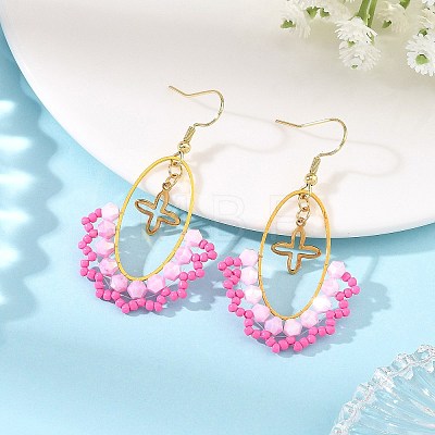 Oval Brass & 304 Stainless Steel Dangle Earrings EJEW-MZ00799-02-1