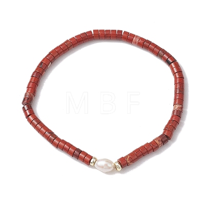 Natural Red Jasper and Pearl Beads Btacelets BJEW-JB10681-06-1