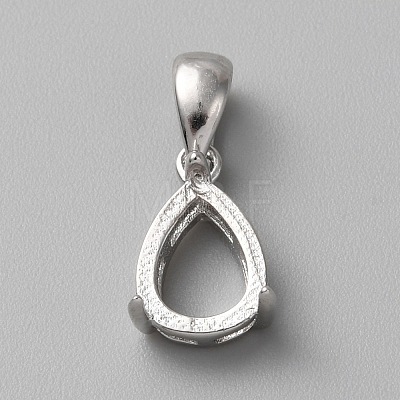 Rhodium Plated Sterling Silver Pendant Cabochon Settings LS-STER-WH0016-07P-1