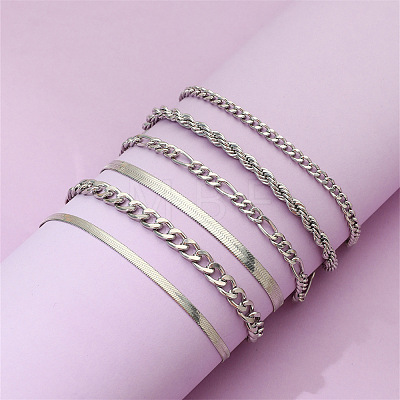 6Pcs 6 Styles Iron & Brass Chain Bracelets for Women WGAF0A7-01-1