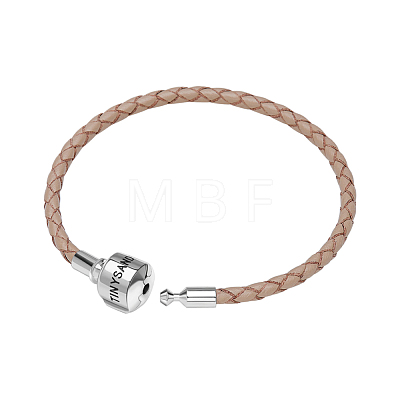 TINYSAND Rhodium Plated 925 Sterling Silver Braided Leather Bracelet Making TS-B-127-17-1