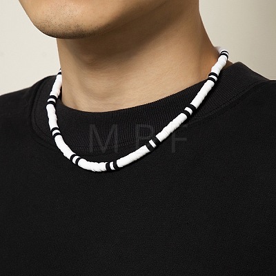 Bohemian Black and White Polymer Clay Heishi Beaded Necklaces for Men DR8717-1