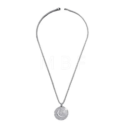 Zinc Alloy Micro Pave Clear Cubic Zirconia Flat Round with Star and Moon Pendant Necklaces FS-WGB5CD2-01-1