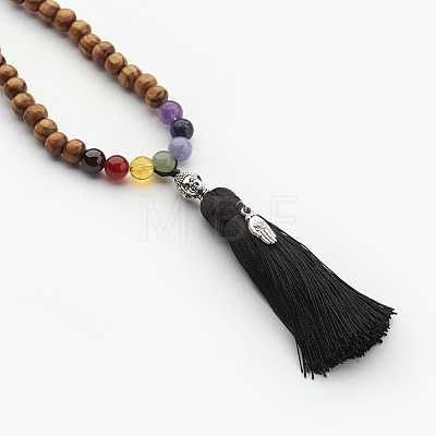 Buddhist Wood Mala Beads Necklaces NJEW-JN01760-1
