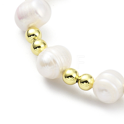 Adjustable Natural Pearl & Brass Braided Beaded Bracelet for Women BJEW-O187-01-1