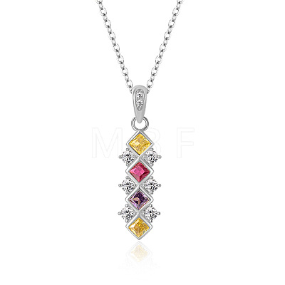 Rhombus 925 Sterling Silver Pave Colourful Cubic Zirconia Pendant Necklaces for Women WGF0FD8-01-1