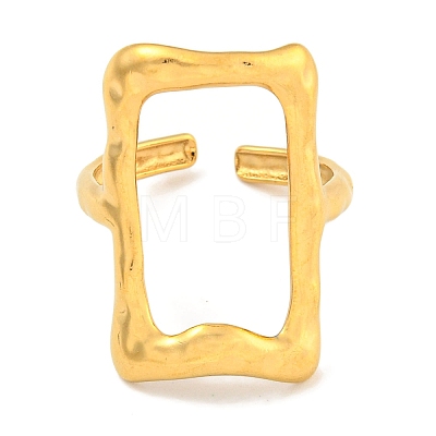 Ion Plating(IP) 304 Stainless Steel Hollow Rectangle Cuff Ring for Women RJEW-A043-15G-1