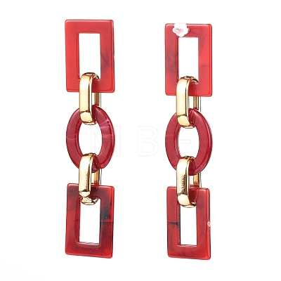 Acrylic & CCB Plastic Link Chain Dangle Stud Earrings X-EJEW-JE04470-1