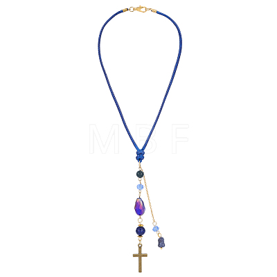 2Pcs Glass Bead & Natural Iolite & Natural Dyed Lapis Lazuli & Alloy Car Pendant Decorations. with Brass Chains and Waxed Polyester Cord HJEW-DR00302-1