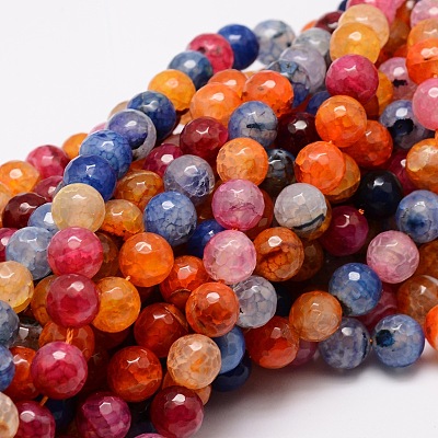 Dyed Natural Agate Faceted Round Beads Strands G-E320E-8mm-01-1