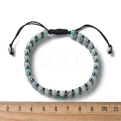 Natural Flower Amazonite and Synthetic Hematite Adjustable Braided Bead Bracelets BJEW-H626-01-06-1