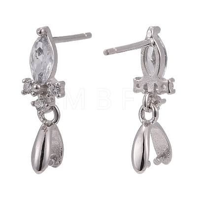 Rhodium Plated 925 Sterling Silver Stud Earring Findings STER-F048-34P-1