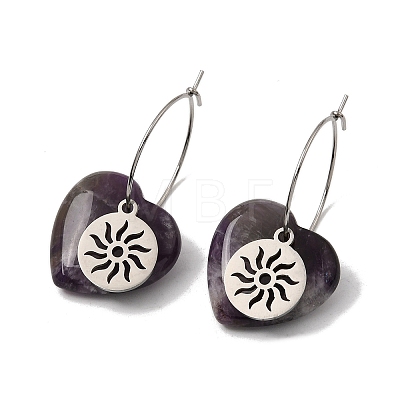 Natural Amethyst & 304 Stainless Steel Hoop Earrings for Women EJEW-G475-01P-09-1