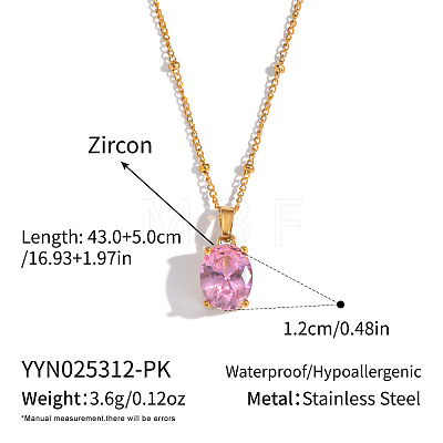 Minimalist 304 Stainless Steel Pave Cubic Zircon Oval Pendant Necklaces for Women DL9343-3-1