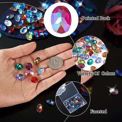120Pcs 12 Colors Transparent Pointed Back Resin Rhinestone Cabochons KY-CW0001-01-1