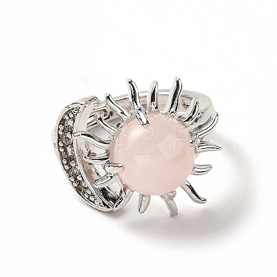 Natural Rose Quartz Sun & Moon Open Cuff Rings RJEW-K241-01P-04-1