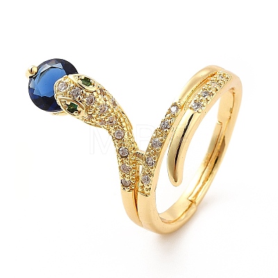 Cubic Zirconia Snake with Glass Wrap Adjustable Ring KK-H439-02A-G-1