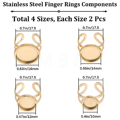 Beebeecraft 8Pcs 4 Size 201 Stainless Steel Cuff Ring Findings RJEW-BBC0001-11-1
