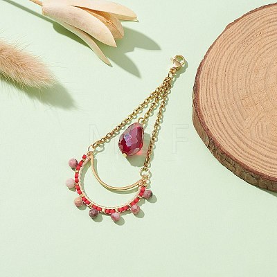 Teardrop Glass Seed & Natural Rhodonite Beads Pendant Decorations HJEW-MZ00024-01-1