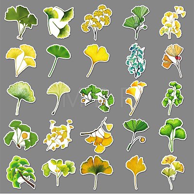 50Pcs Ginkgo Leaf PVC Sticker PW-WG26859-01-1