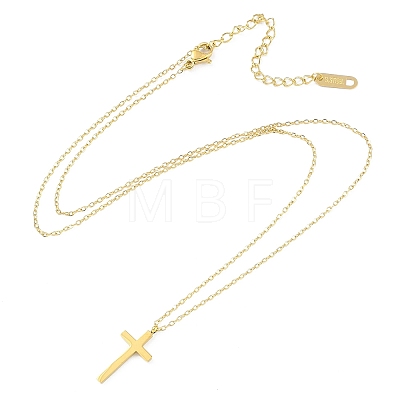 Ion Plating(IP) 304 Stainless Steel Cable Chain Religion Cross Pendant Necklaces for Women NJEW-K276-05A-G-1