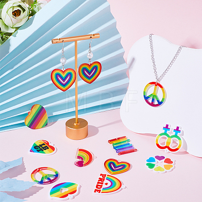 20Pcs 10 Style Pride Style & Rainbow Color Printed Acrylic Pendants SACR-SC0001-23-1