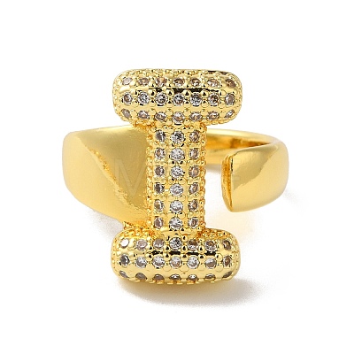 Letter Brass Micro Pave Clear Cubic Zirconia Open Cuff Ring for Women RJEW-N046-03I-G-1