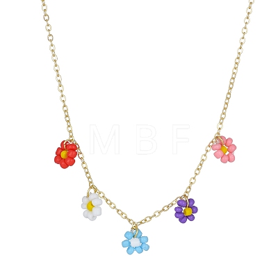 Glass Seed Bead Flower Bib Pendant Necklaces PW-WGC3FE4-12-1