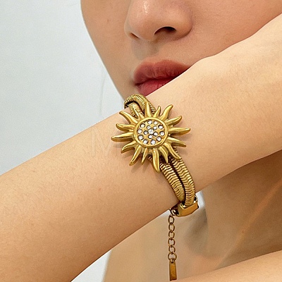 304 Stainless Steel & Rhinestone Snake Chain Double Layers Bangles for Women BJEW-D465-04B-G-1