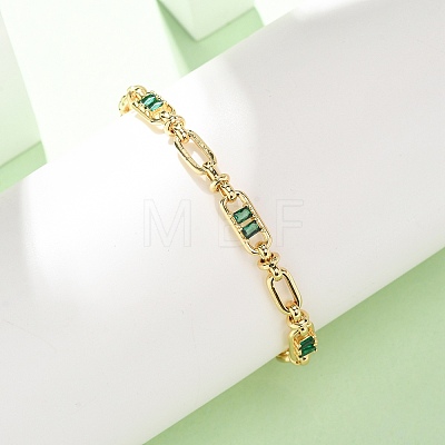 Oval & Paperclip Brass Micro Pave Cubic Zirconia Link Chain Bracelets for Women BJEW-D458-01G-05-1