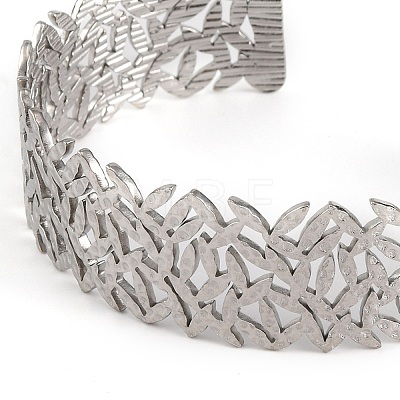 Non-Tarnish 304 Stainless Steel Hollow Leaf Open Cuff Bangles for Women BJEW-K241-03D-P-1