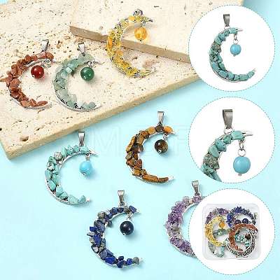 7Pcs Natural & Synthetic Mixed Stone Pendants PALLOY-FS00070-1