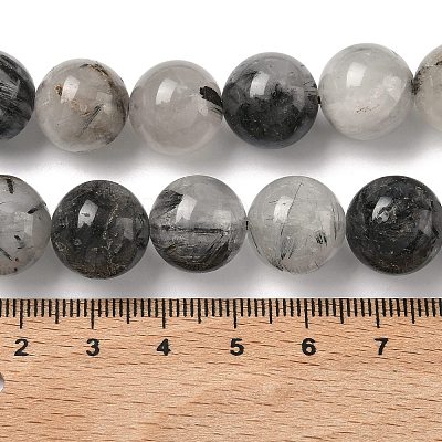 Natural Tourmalinated Quartz Beads Strands G-F818-A09-14mm-1