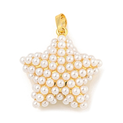 Rack Plating Brass & ABS Plastic Imitation Pearl Pendants X-KK-N255-03C-G-RS-1