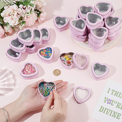 32Pcs Heart Shaped Iron Packing Boxes with Visible Window Lid CON-GO0001-17-1