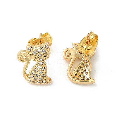 Brass Micro Pave Clear Cubic Zirconia Stud Earrings EJEW-R009-01G-1